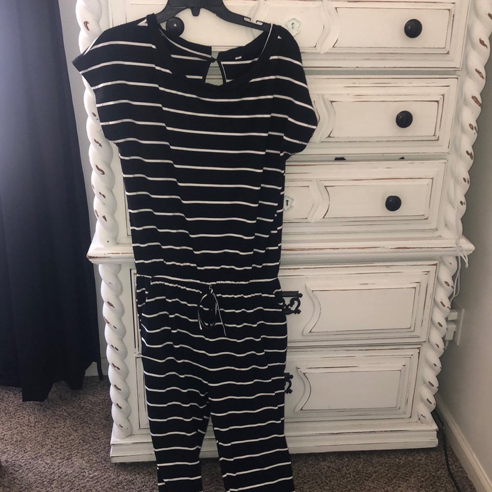 Black and white striped jumpsuit